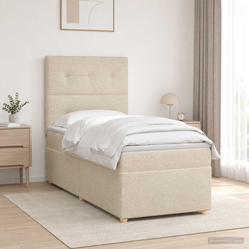 Pat boxspring cu saltea cu benzi LED Crem 80 x 200 cm Țesătură