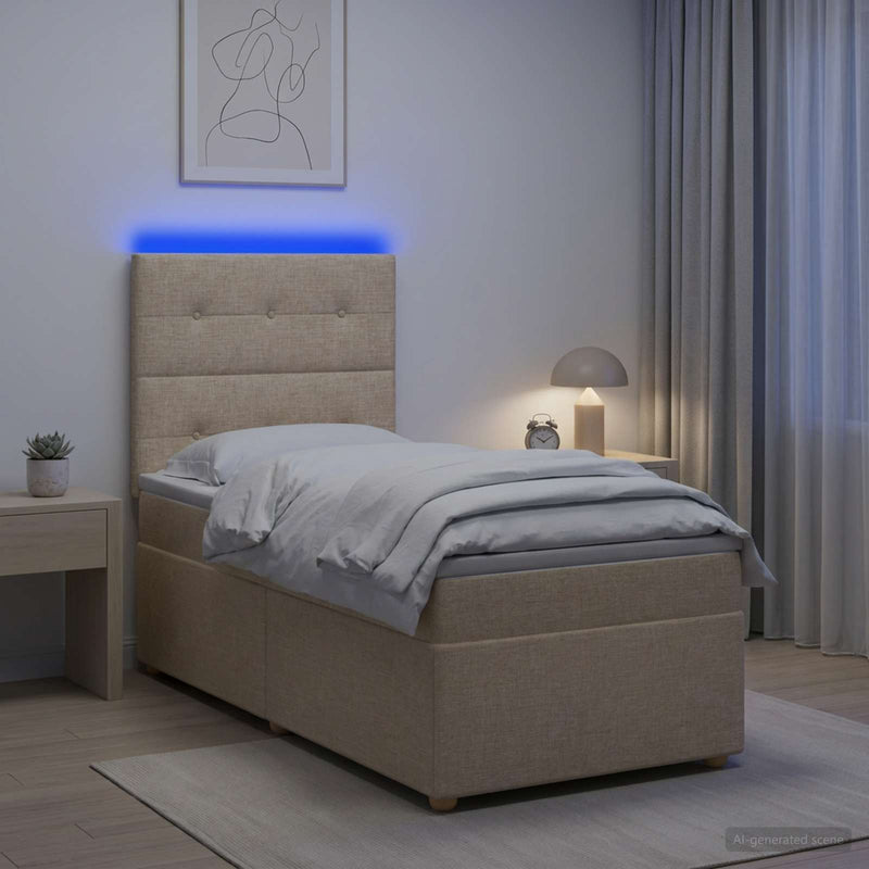 Pat boxspring cu saltea cu benzi LED Crem 80 x 200 cm Țesătură