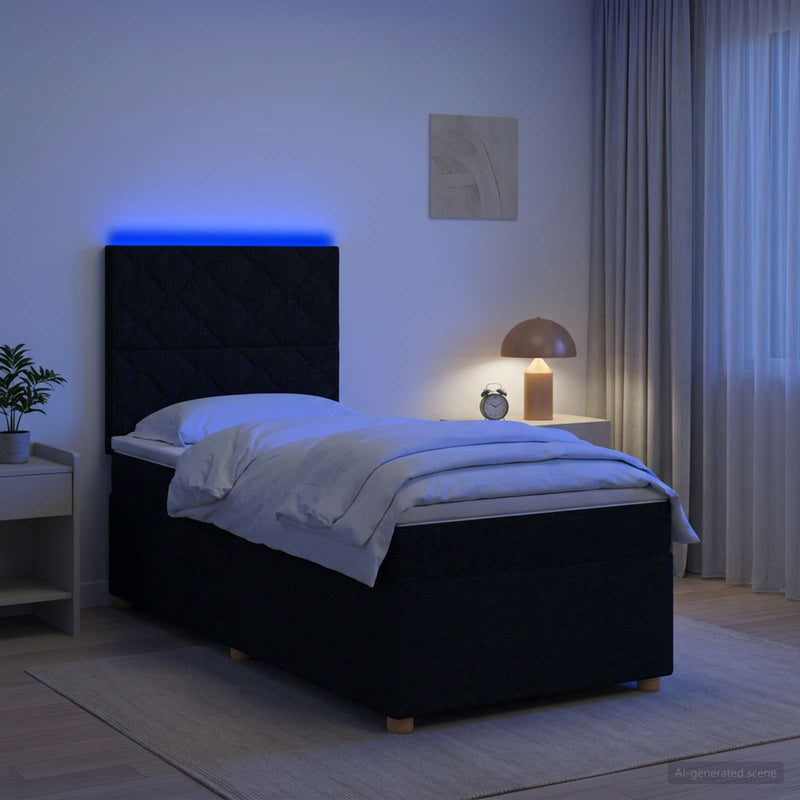 Pat boxspring cu saltea cu benzi LED Negru 80 x 200 cm Țesătură