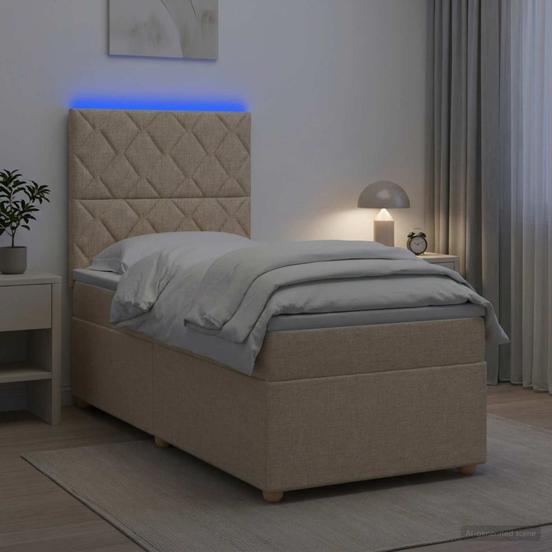 Pat boxspring cu saltea cu benzi LED Crem 100 x 200 cm Țesătură
