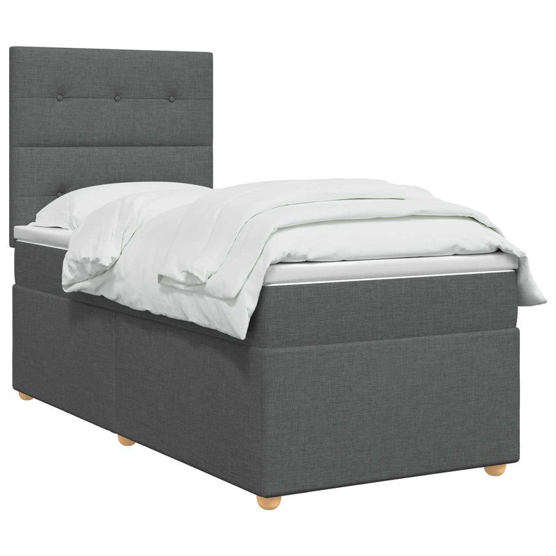 Pat boxspring cu saltea Gri închis 100 x 200 cm Țesătură