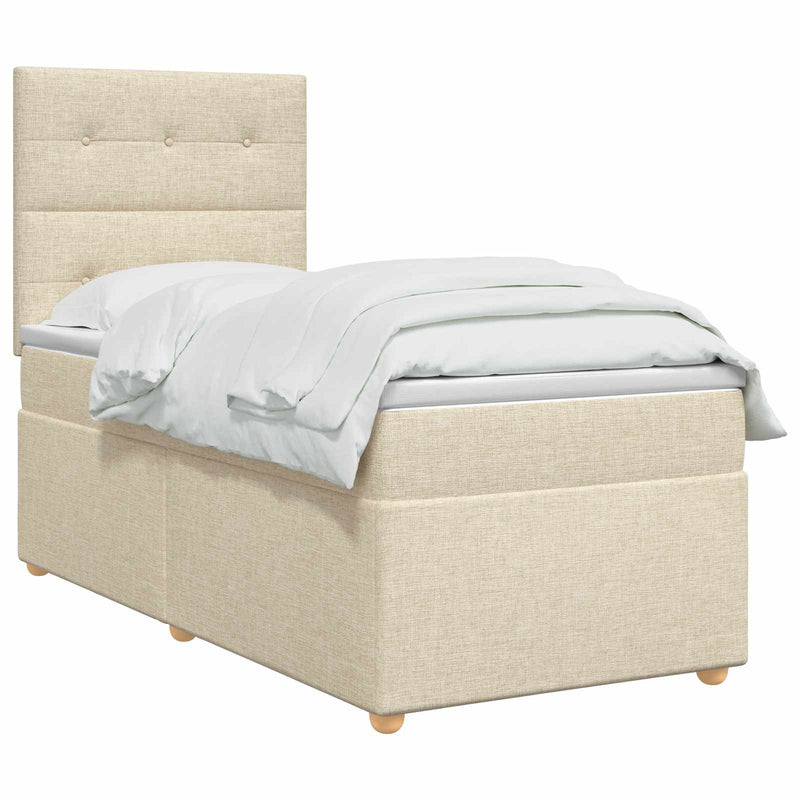 Pat boxspring cu saltea cu benzi LED Crem 100 x 200 cm Țesătură