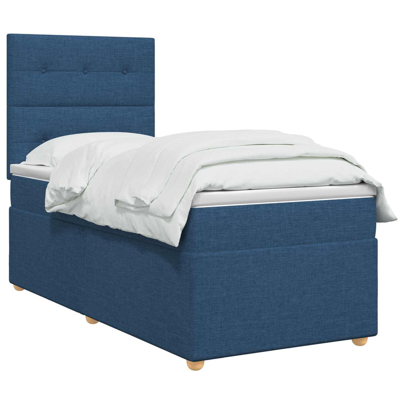 Pat boxspring cu saltea albastru 100 x 200 cm Țesătură