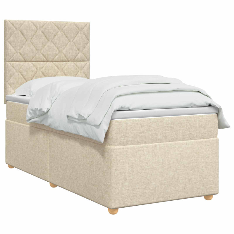 Pat boxspring cu saltea cu benzi LED Crem 100 x 200 cm Țesătură