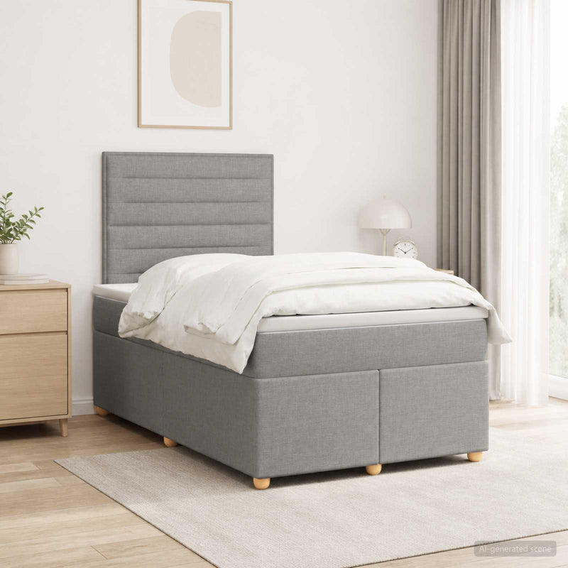 Pat boxspring cu saltea Gri deschis 120 x 190 cm Țesătură