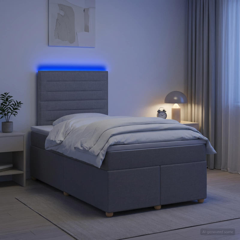 Pat boxspring cu saltea Gri deschis 120 x 190 cm Țesătură