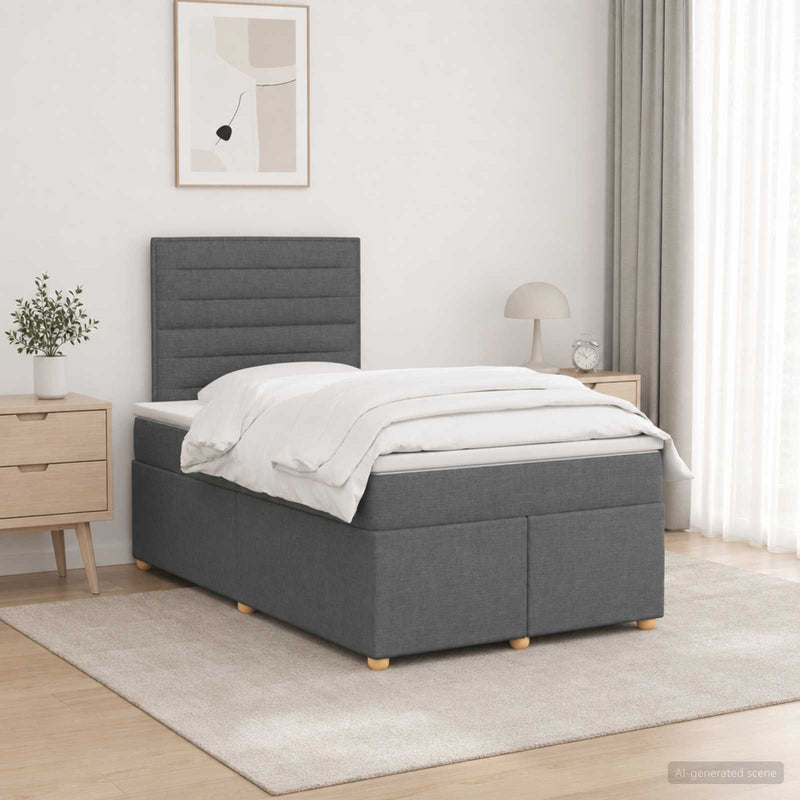 Pat boxspring cu saltea Gri închis 120 x 190 cm Țesătură