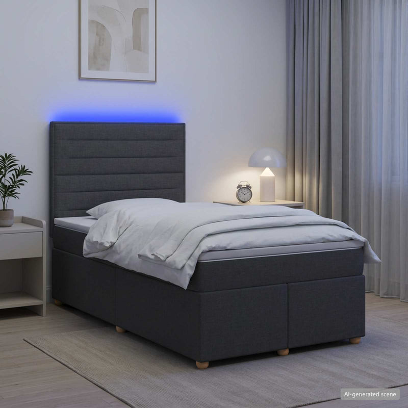 Pat boxspring cu saltea Gri închis 120 x 190 cm Țesătură