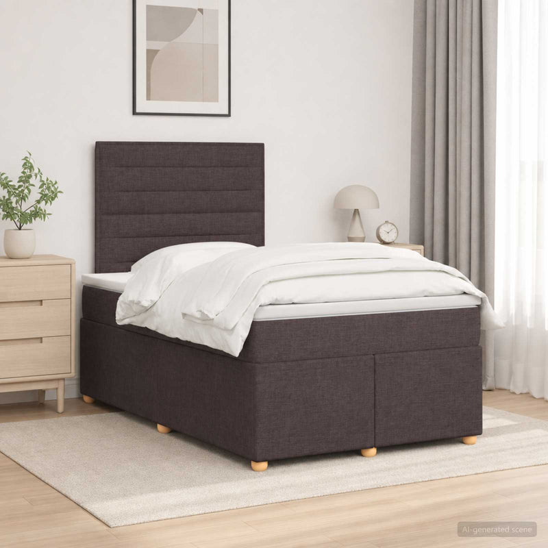 Pat boxspring cu saltea Maro închis 120 x 200 cm Țesătură