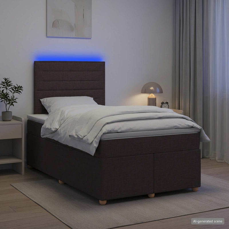 Pat boxspring cu saltea Maro închis 120 x 200 cm Țesătură