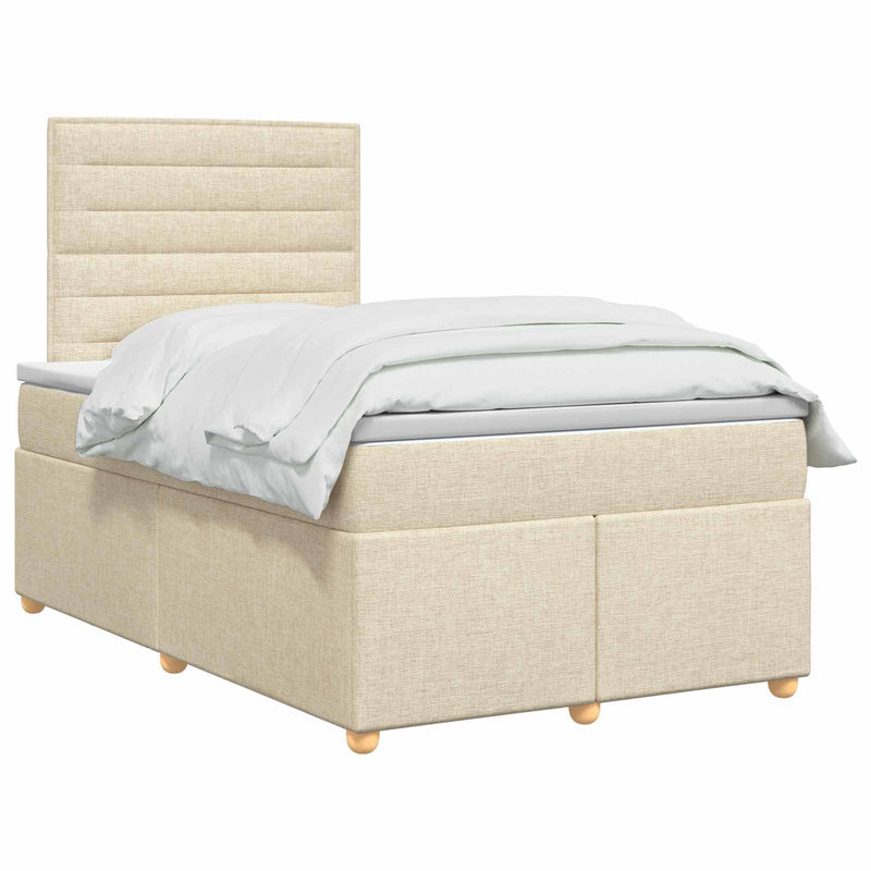 Pat boxspring cu saltea cu benzi LED Crem 120 x 190 cm Țesătură