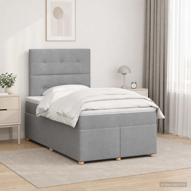Pat boxspring cu saltea Gri deschis 120 x 190 cm Țesătură