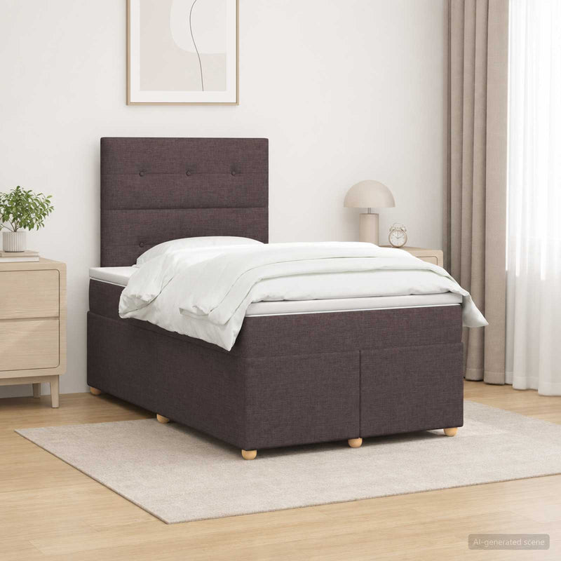 Pat boxspring cu saltea Maro închis 120 x 190 cm Țesătură