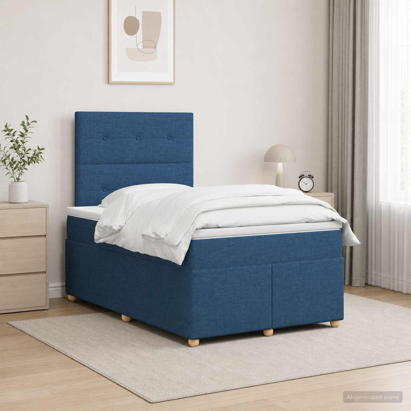 Pat boxspring cu saltea albastru 120 x 190 cm Țesătură