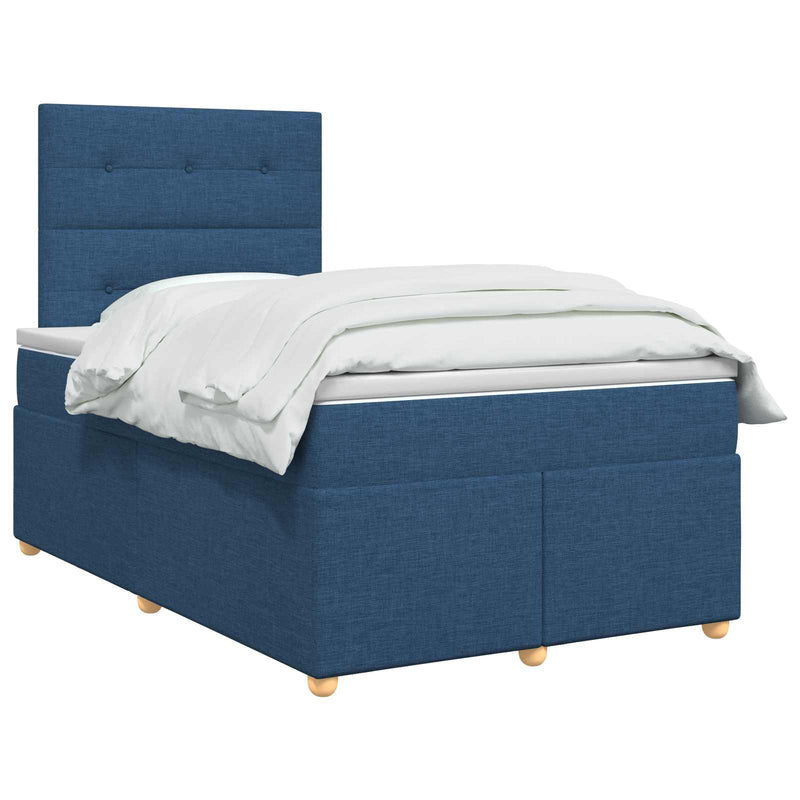 Pat boxspring cu saltea albastru 120 x 190 cm Țesătură
