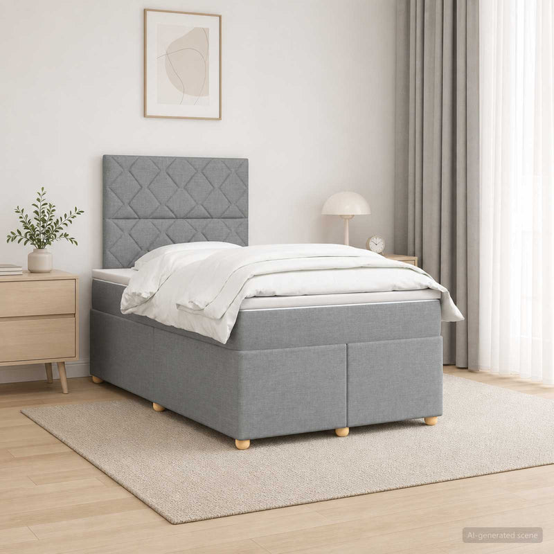 Pat boxspring cu saltea Gri deschis 120 x 190 cm Țesătură