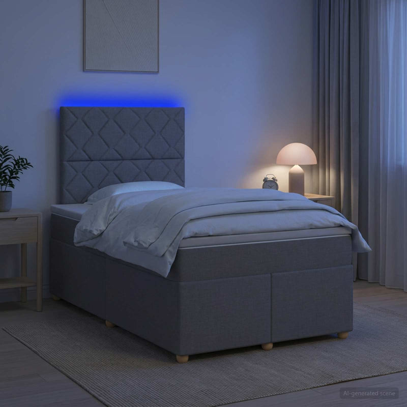 Pat boxspring cu saltea Gri deschis 120 x 190 cm Țesătură