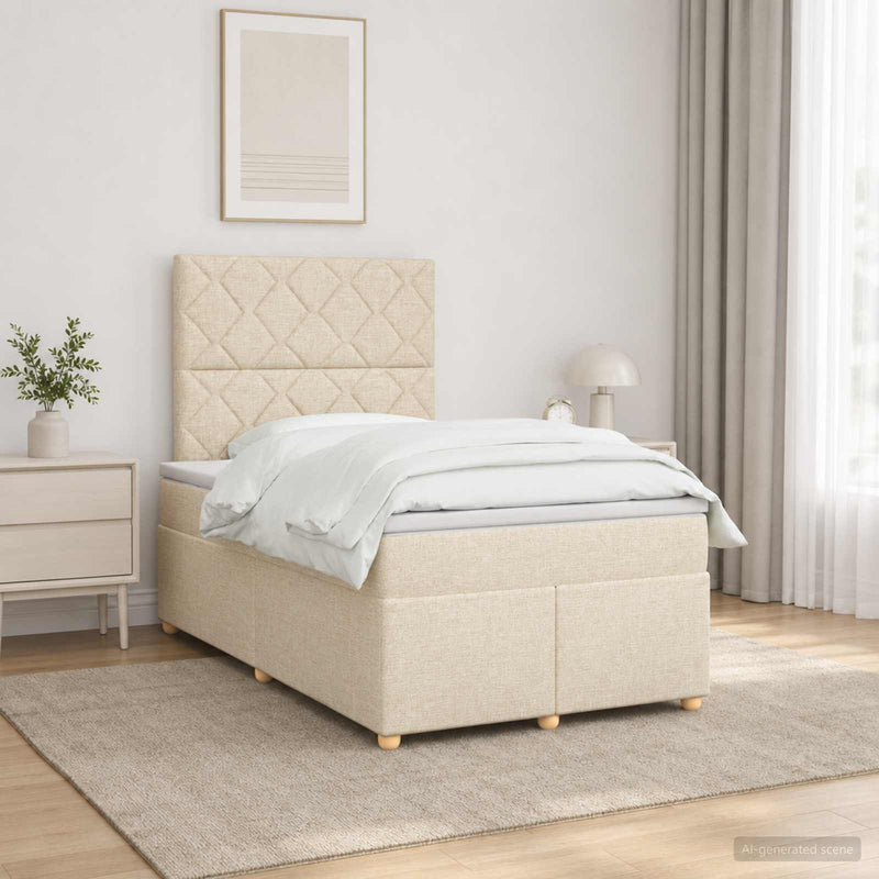 Pat boxspring cu saltea cu benzi LED Crem 120 x 190 cm Țesătură