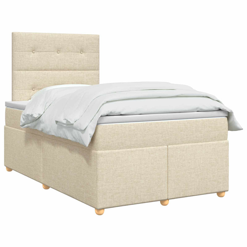Pat boxspring cu saltea cu benzi LED Crem 120 x 200 cm Țesătură