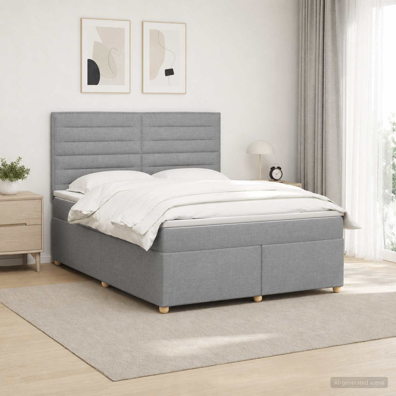 Pat boxspring cu saltea Gri deschis 140 x 190 cm Țesătură