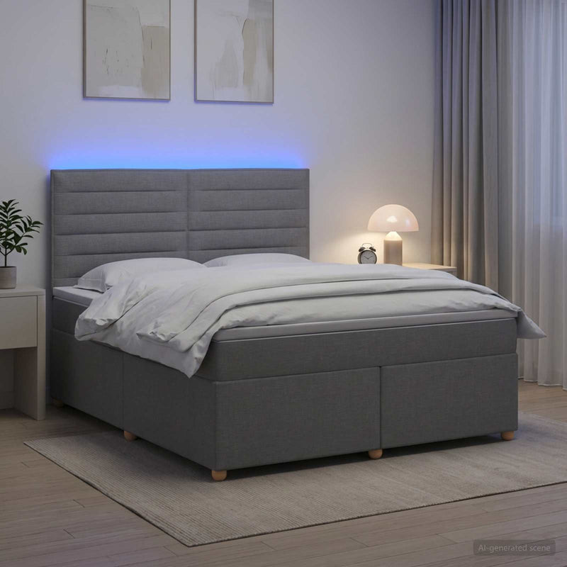 Pat boxspring cu saltea Gri deschis 140 x 190 cm Țesătură