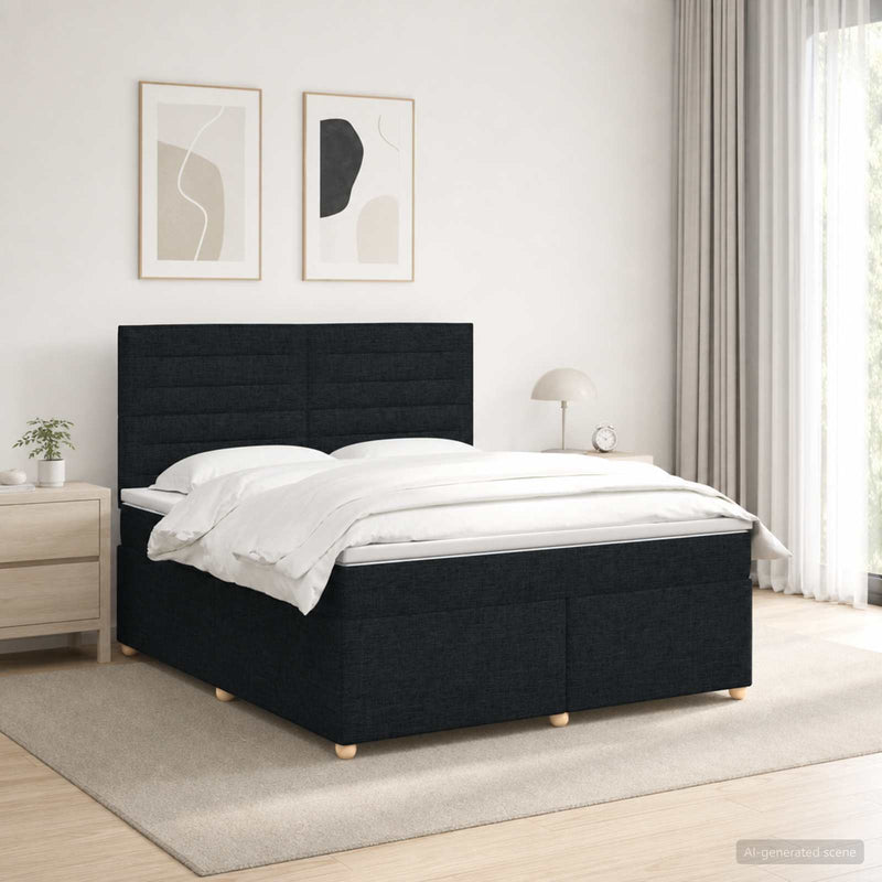 Pat boxspring cu saltea Negru 140 x 190 cm Țesătură