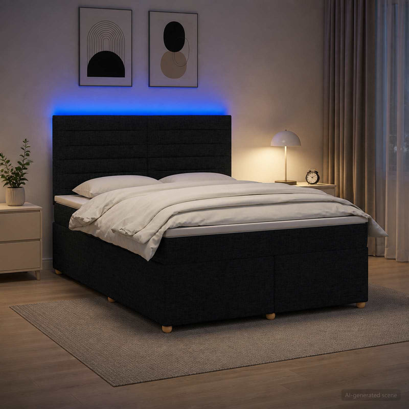 Pat boxspring cu saltea Negru 140 x 190 cm Țesătură