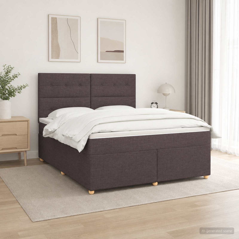 Pat boxspring cu saltea Maro închis 140 x 190 cm Țesătură