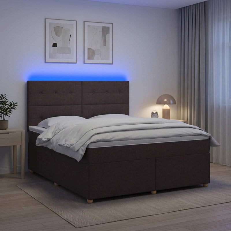 Pat boxspring cu saltea Maro închis 140 x 190 cm Țesătură