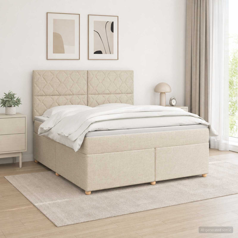 Pat boxspring cu saltea cu benzi LED Crem 180 x 200 cm Țesătură