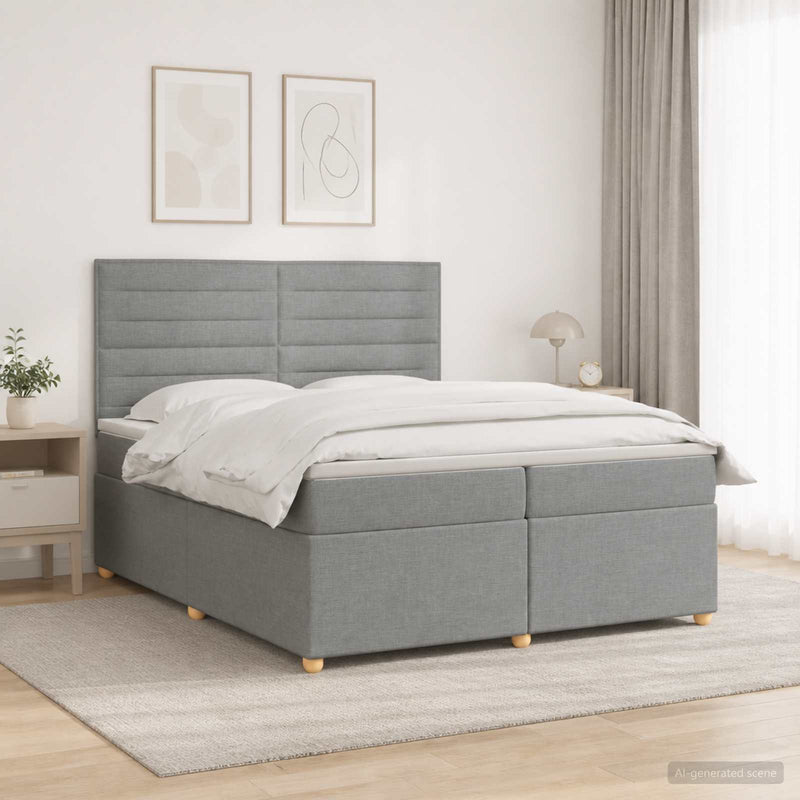 Pat boxspring cu saltea Gri deschis 200 x 200 cm Țesătură