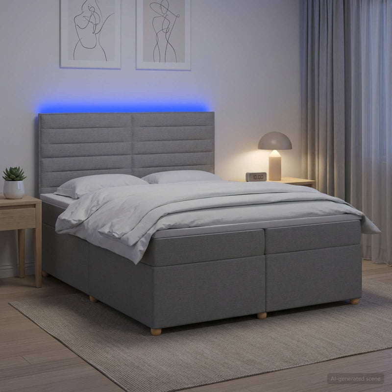 Pat boxspring cu saltea Gri deschis 200 x 200 cm Țesătură