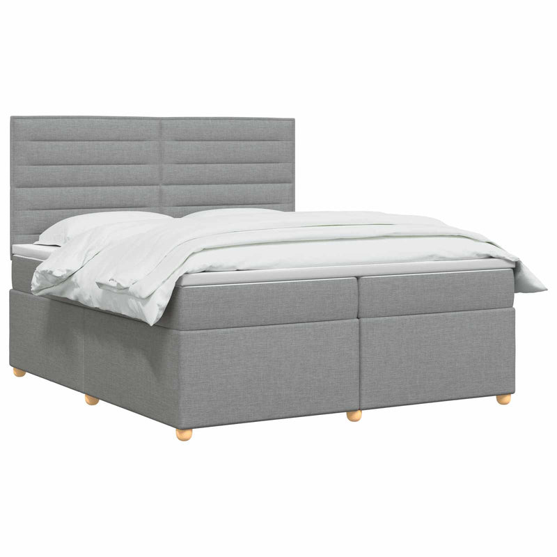 Pat boxspring cu saltea Gri deschis 200 x 200 cm Țesătură