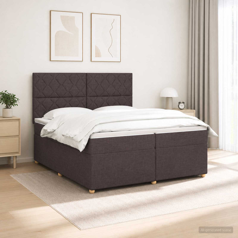 Pat boxspring cu saltea Maro închis 200 x 200 cm Țesătură