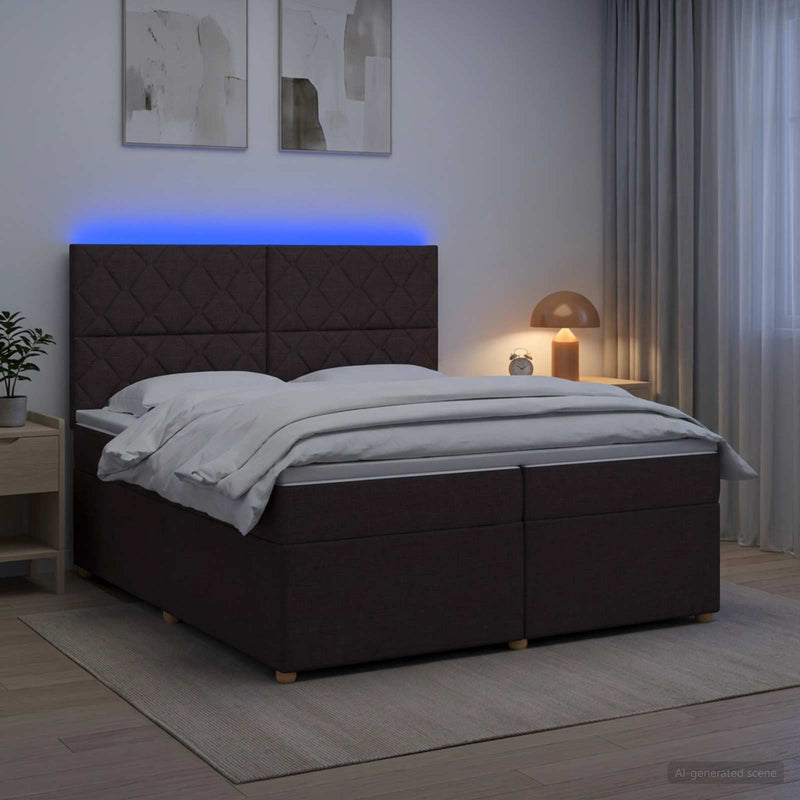 Pat boxspring cu saltea Maro închis 200 x 200 cm Țesătură