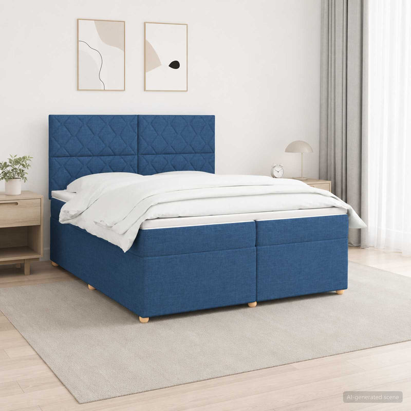 Pat boxspring cu saltea albastru 200 x 200 cm Țesătură