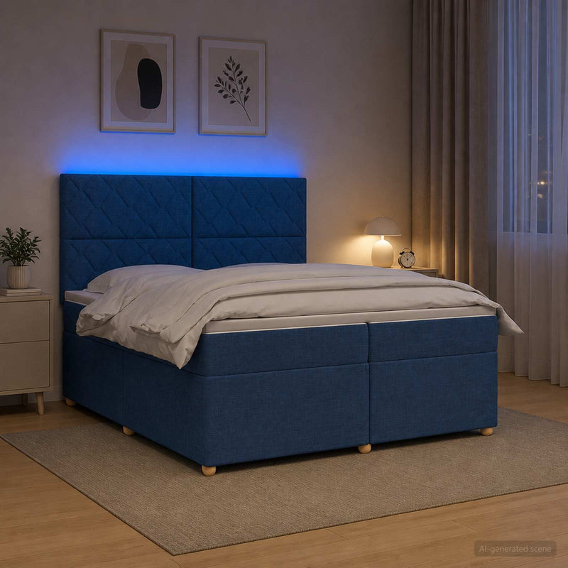 Pat boxspring cu saltea albastru 200 x 200 cm Țesătură
