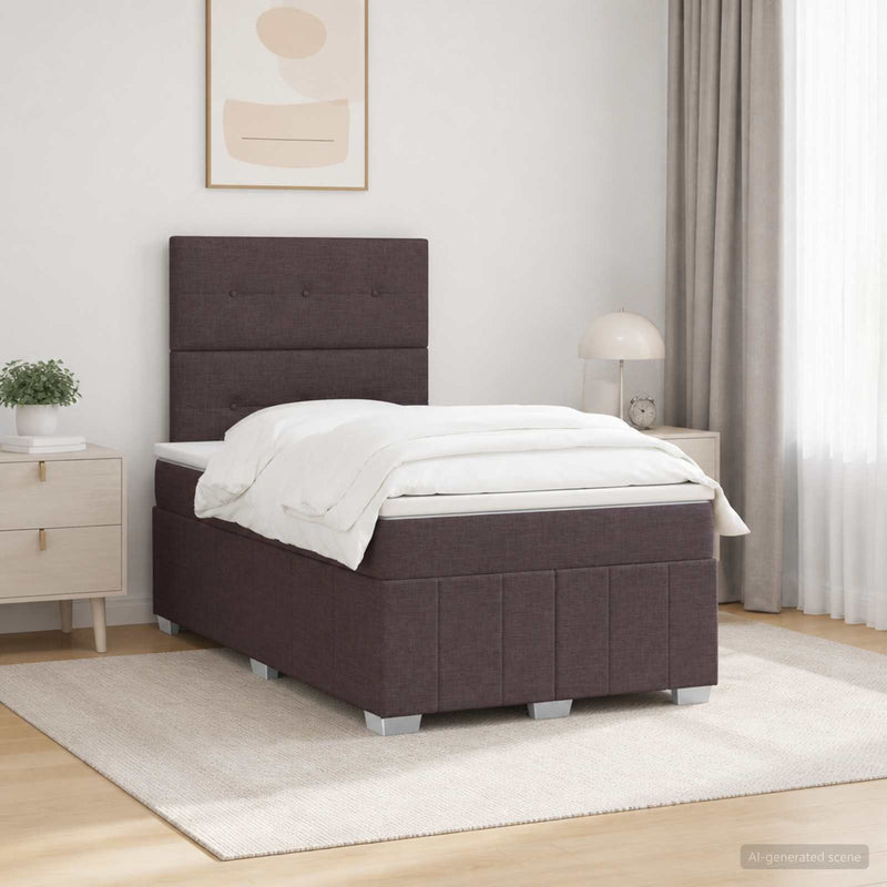 Pat cu arcuri LED și saltea Maro închis 120 x 190 cm Țesătură