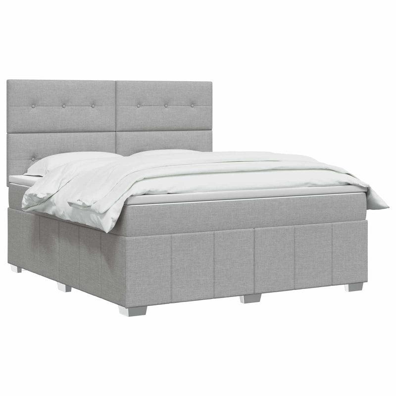 Pat cu arcuri LED și saltea Gri deschis 140 x 190 cm Țesătură
