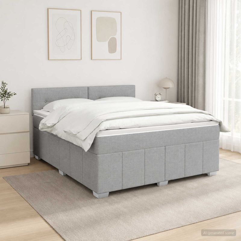 Pat cu arcuri LED și saltea Gri deschis 140 x 190 cm Țesătură