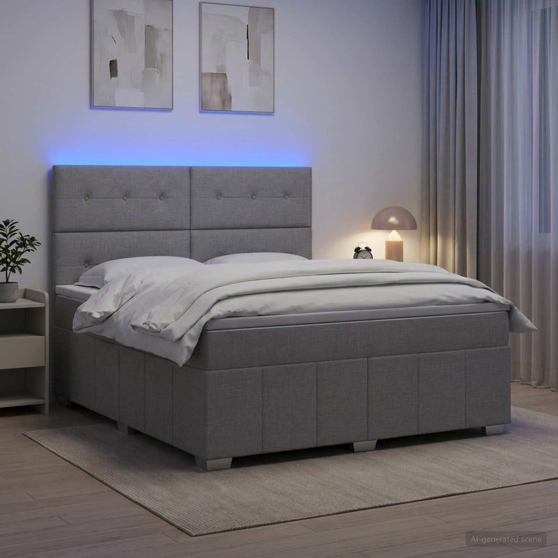 Pat cu arcuri LED și saltea Gri deschis 140 x 190 cm Țesătură