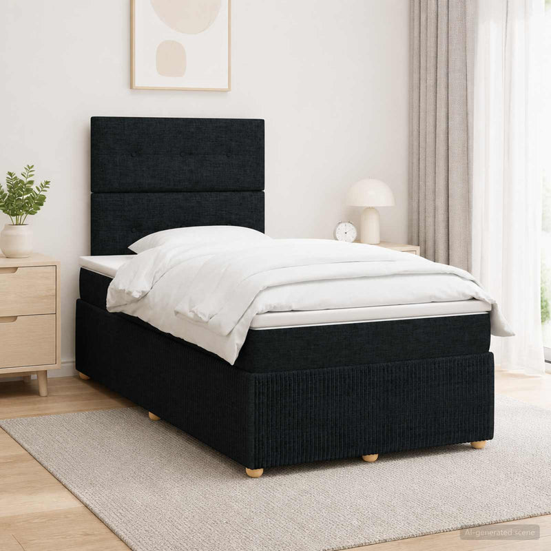Pat cu arcuri LED și saltea Negru 120 x 190 cm Țesătură