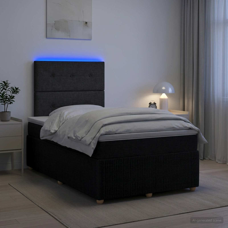 Pat cu arcuri LED și saltea Negru 120 x 190 cm Țesătură