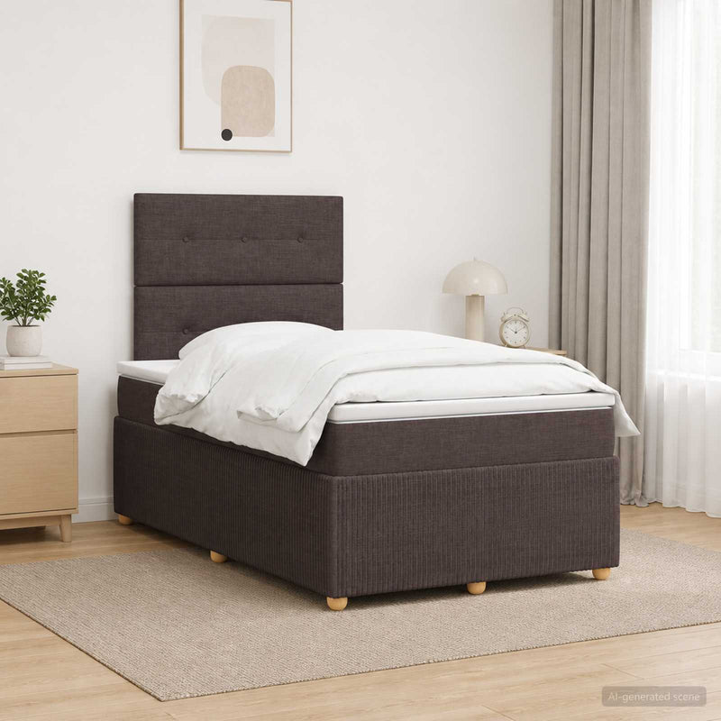 Pat cu arcuri LED și saltea Maro închis 120 x 200 cm Țesătură