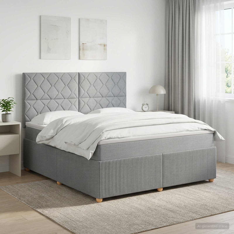 Pat cu arcuri LED și saltea Gri deschis 140 x 200 cm Țesătură