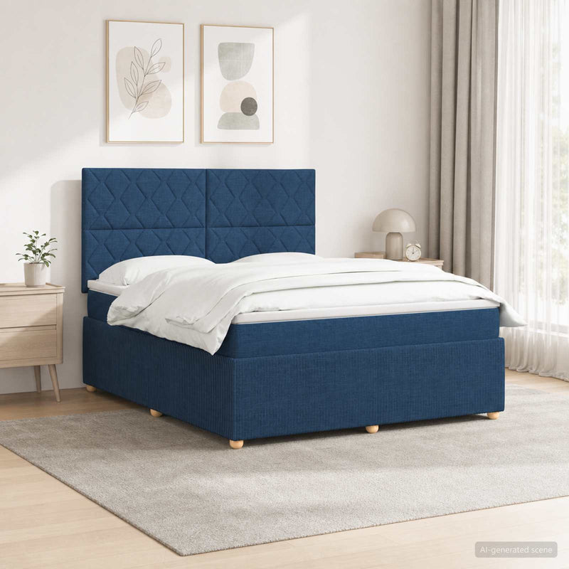 Pat cu arcuri LED și saltea albastru 140 x 190 cm Țesătură