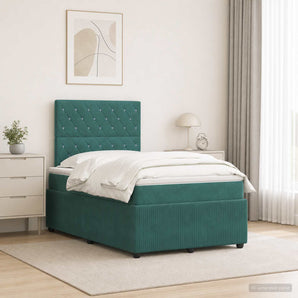 Pat cu arcuri LED și saltea Verde închis 120 x 190 cm Catifea