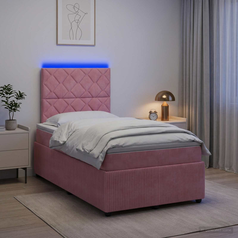 Pat cu arcuri LED și saltea Roz 120 x 190 cm Catifea
