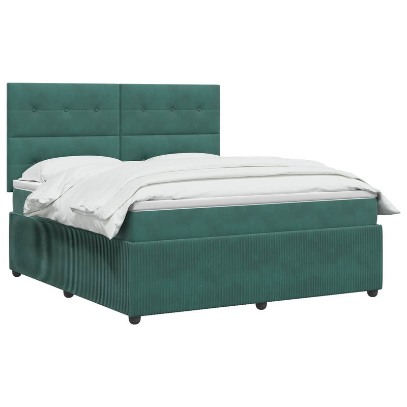 Pat cu arcuri LED și saltea Verde închis 140 x 190 cm Catifea