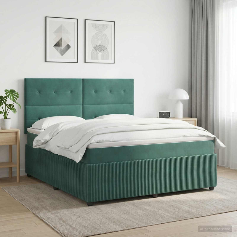 Pat cu arcuri LED și saltea Verde închis 140 x 200 cm Catifea